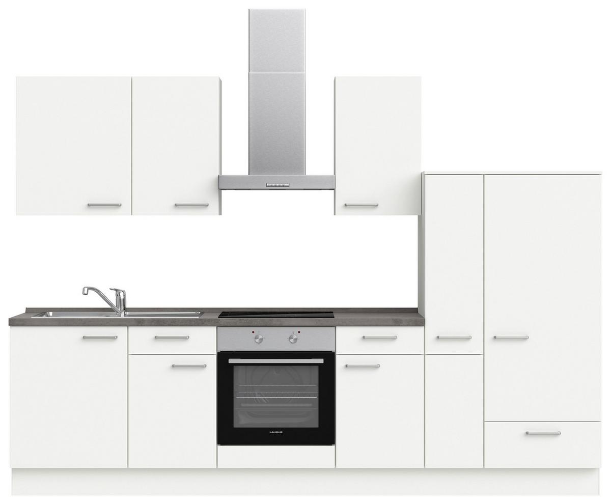 Küchenblock Touch Low m. Geräten Weiß - Schieferfarben/Edelstahlfarben, MODERN, Holzwerkstoff/Metall (300cm) - Nobilia