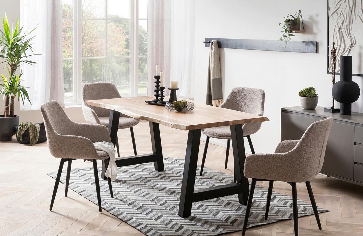 Set Stolov Bouclé, Rjavosiva, 2-Delni - rjavosiva/črna, Moderno, kovina/tekstil (64/86/59cm) - Livetastic