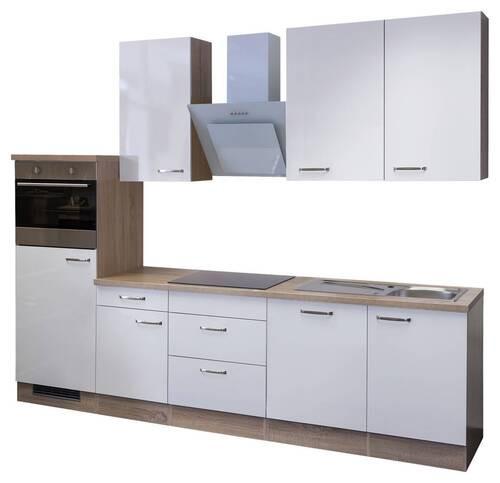 Kuhinjski Blok Z Aparati Valero, Bela, Barva Hrasta - barve nerjavečega jekla/bela, Basics, kovina/leseni material (280cm) - FlexWell