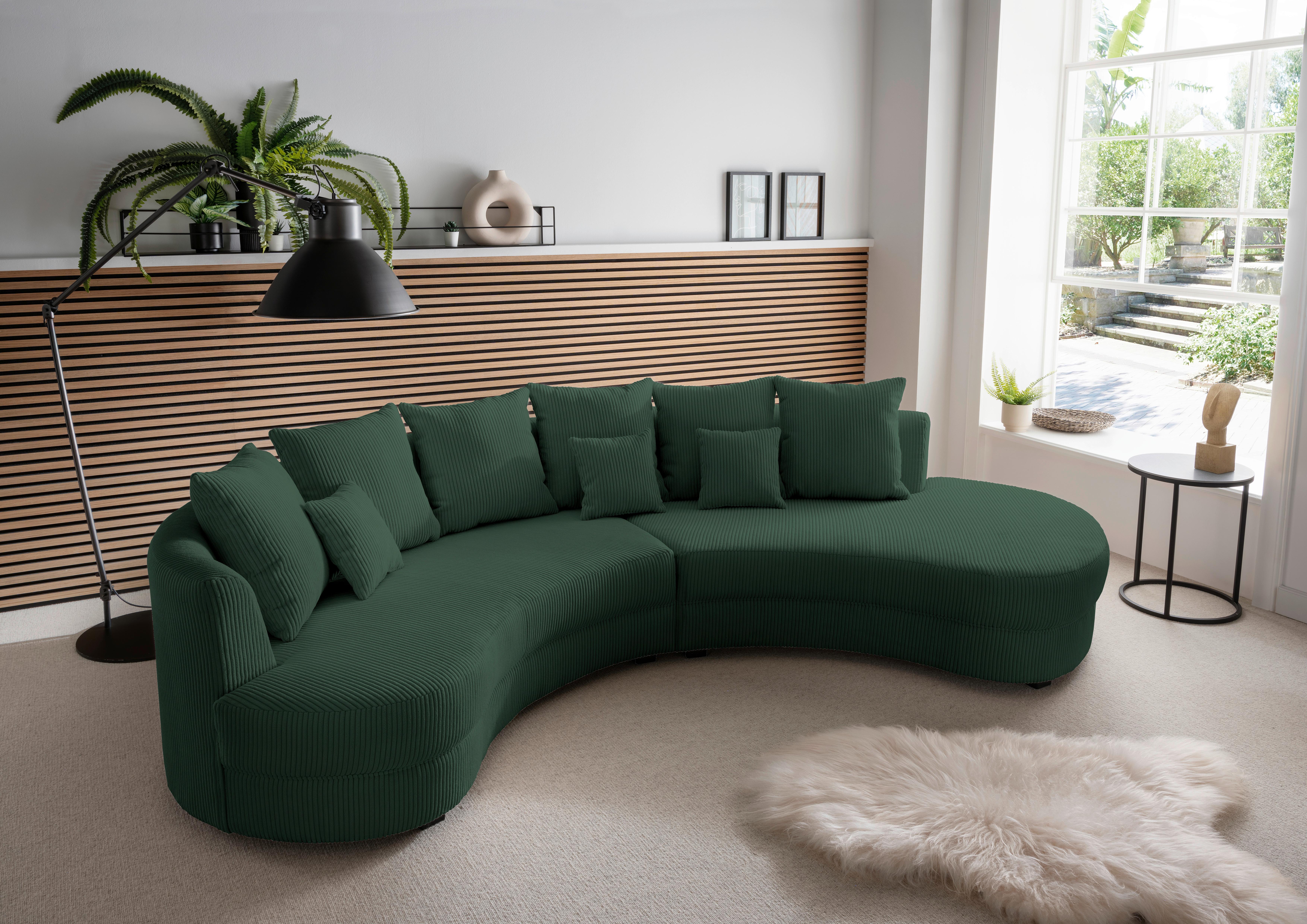 Wohnlandschaft Limoncello Moosgrün Cord - Dunkelgrün/Schwarz, Design, Kunststoff/Textil (300/160cm) - Livetastic