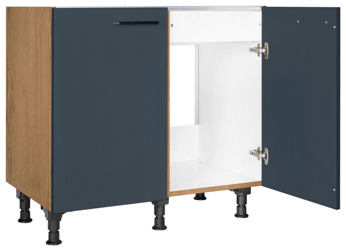 Spülenunterschrank Easytouch Blau - Blau/Eichefarben, MODERN, Holzwerkstoff/Metall (90/87/56cm) - Nobilia