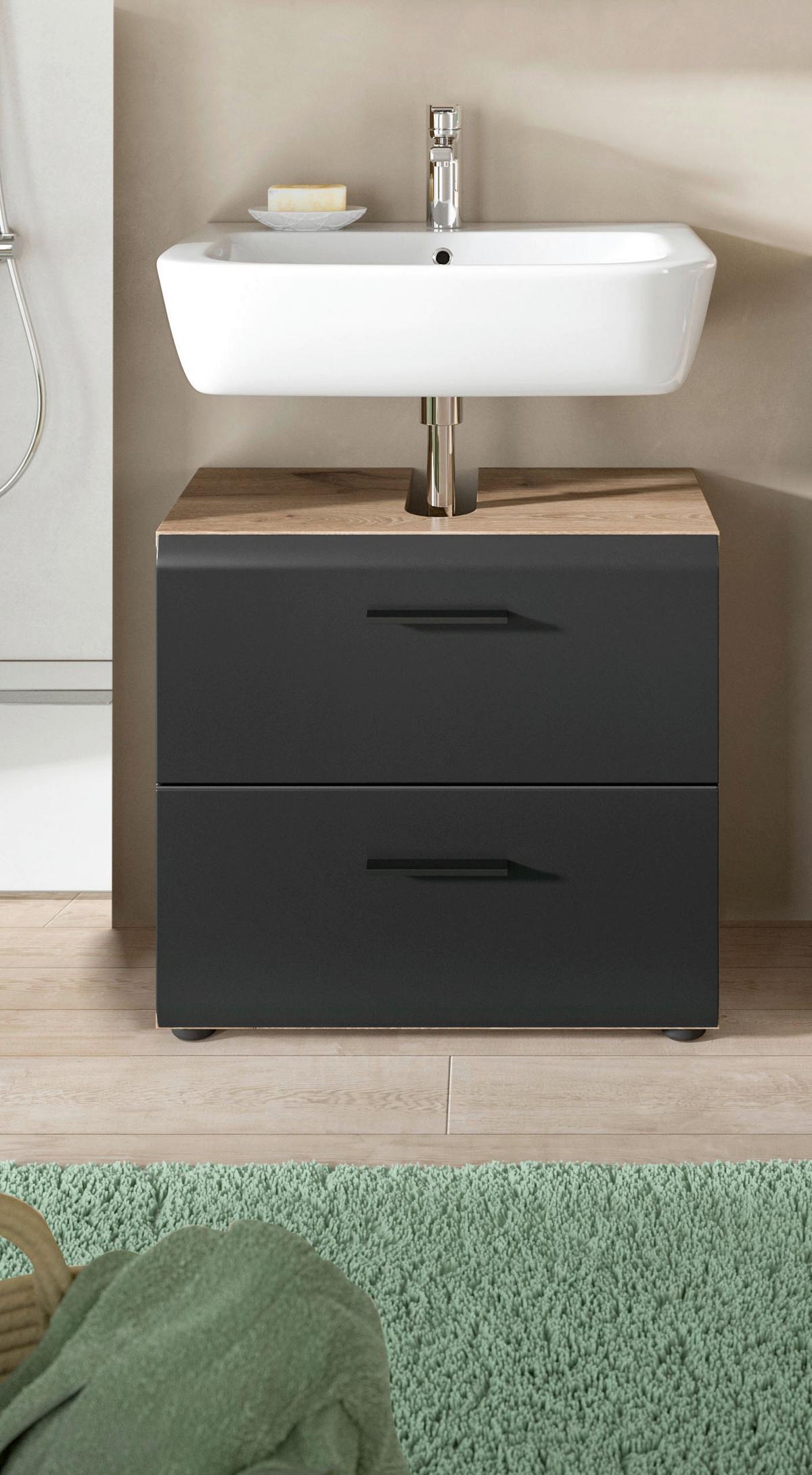 WASCHBECKENUNTERSCHRANK ICE - Eiche dunkel/Schwarz, Basics, Holzwerkstoff/Kunststoff (60/55/30cm) - MID.YOU