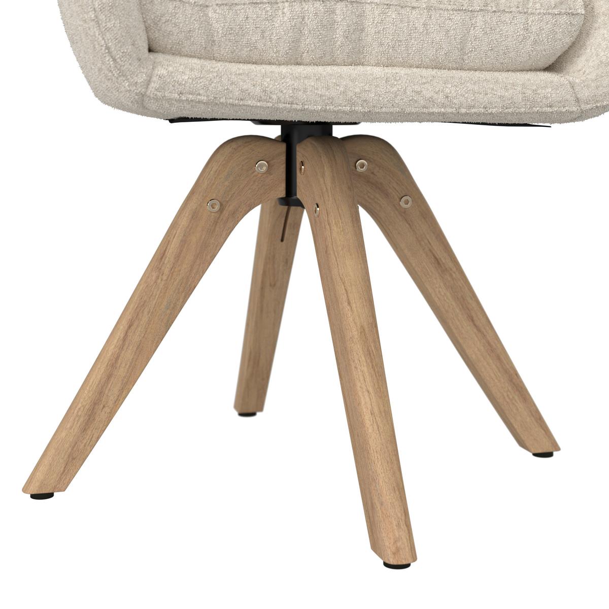 Armlehnstuhl Juana Creme Bouclé Drehbar Gepolstert - Creme/Naturfarben, MODERN, Holz/Textil (61/93/65cm) - Bessagi Home