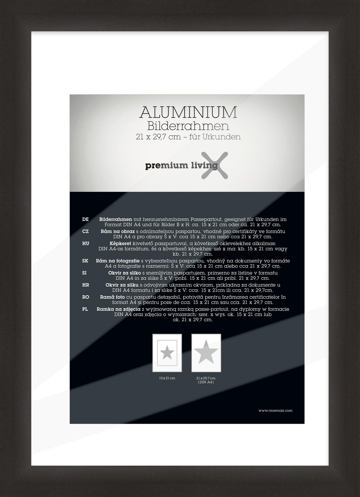 Bilderrahmen Aluminium ca. 24x32cm - Schwarz, Basics, Metall (24.1/32.8/2.2cm) - Premium Living