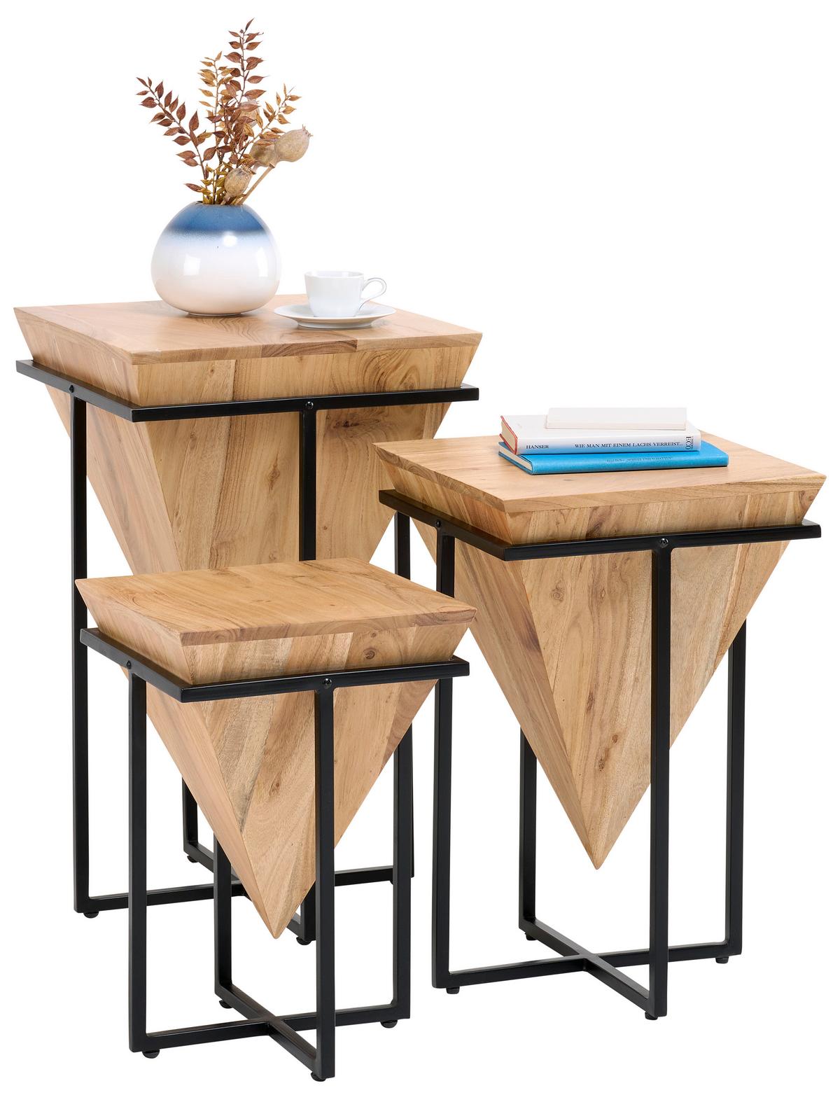 STOLIK BOCZNY SIRA II - kolor naturalny/czarny, Trend, metal/drewno (41/41/66cm) - Landscape