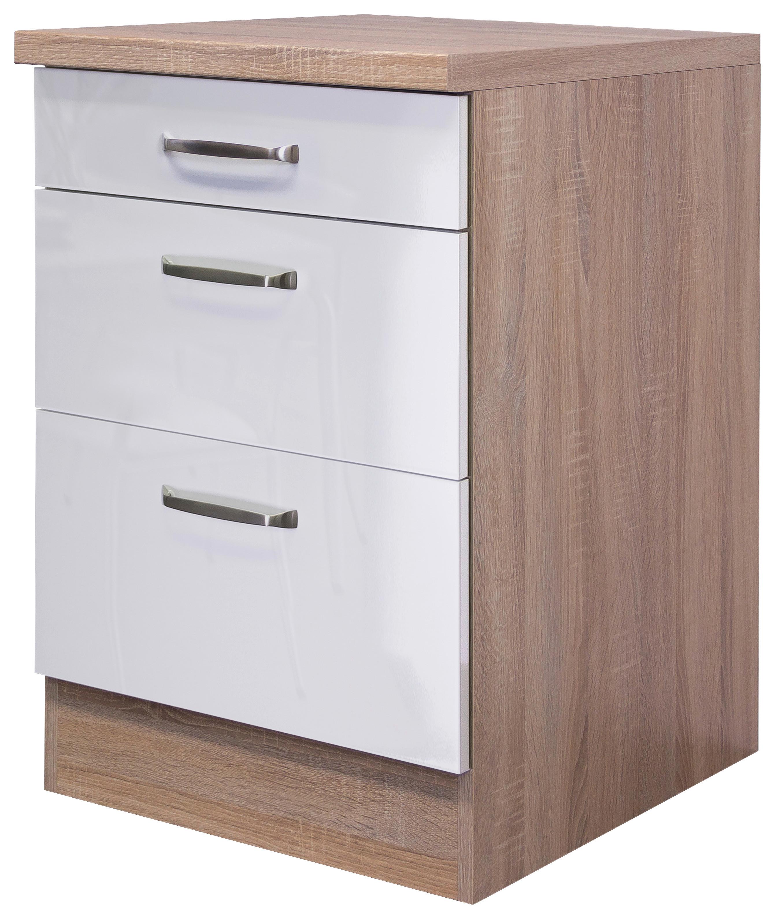 SCHUBKASTENUNTERSCHRANK VALERO USA 60 - Edelstahlfarben/Weiß Hochglanz, KONVENTIONELL, Holzwerkstoff/Metall (60/86/60cm) - FlexWell