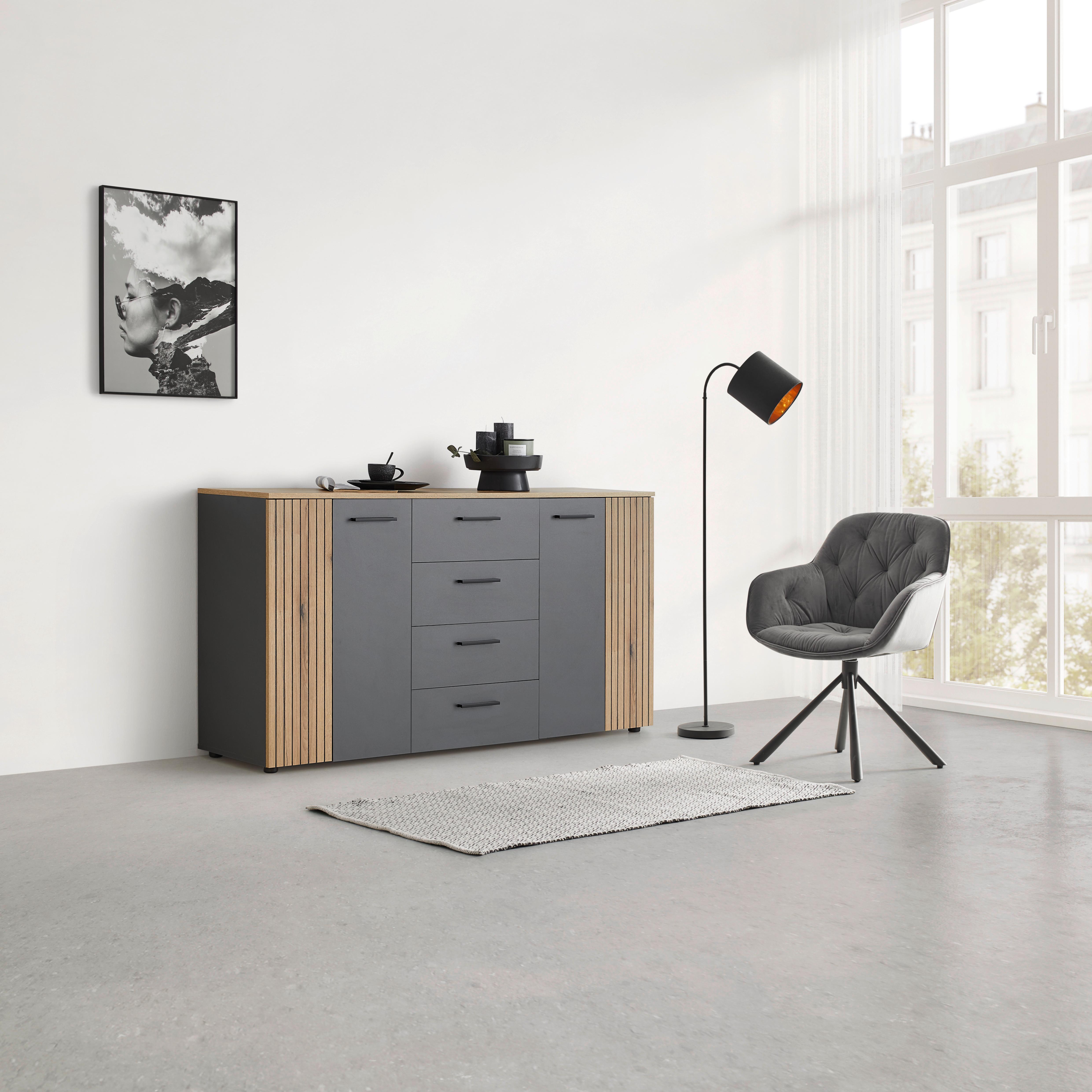 Kommode Cadix Anthrazit/Eichefarben - Eichefarben/Anthrazit, Konventionell, Holzwerkstoff/Kunststoff (150/83/42cm) - Mömax