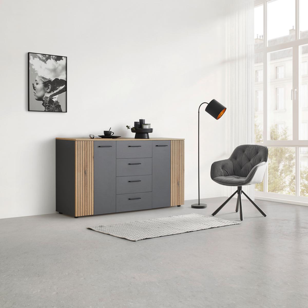 Kommode Cadix Anthrazit/Eichefarben - Eichefarben/Anthrazit, Konventionell, Holzwerkstoff/Kunststoff (150/83/42cm) - Mömax