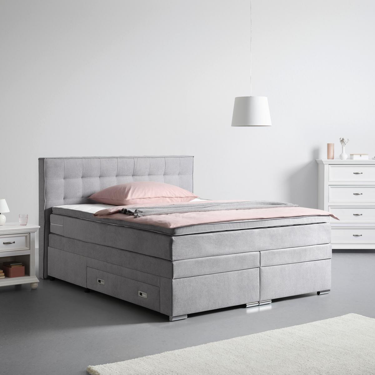 Boxspringbett Florida in Hellgrau ca. 180x200cm - Hellgrau, Konventionell, Holzwerkstoff/Kunststoff (180/200cm) - Premium Living
