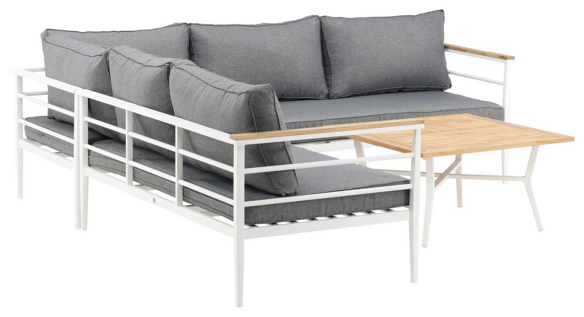 Loungegarnitur Mexico ca. 233x233 cm Alu Weiß/Teak - Weiß, KONVENTIONELL, Holz/Metall (233/233cm) - Gardenson
