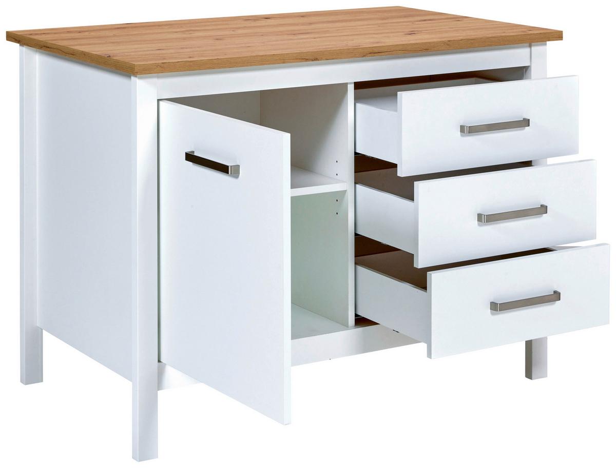 Kücheninsel Sicilia Weiß - Silberfarben/Weiß, MODERN, Holzwerkstoff/Metall (124/91/75cm) - Mömax