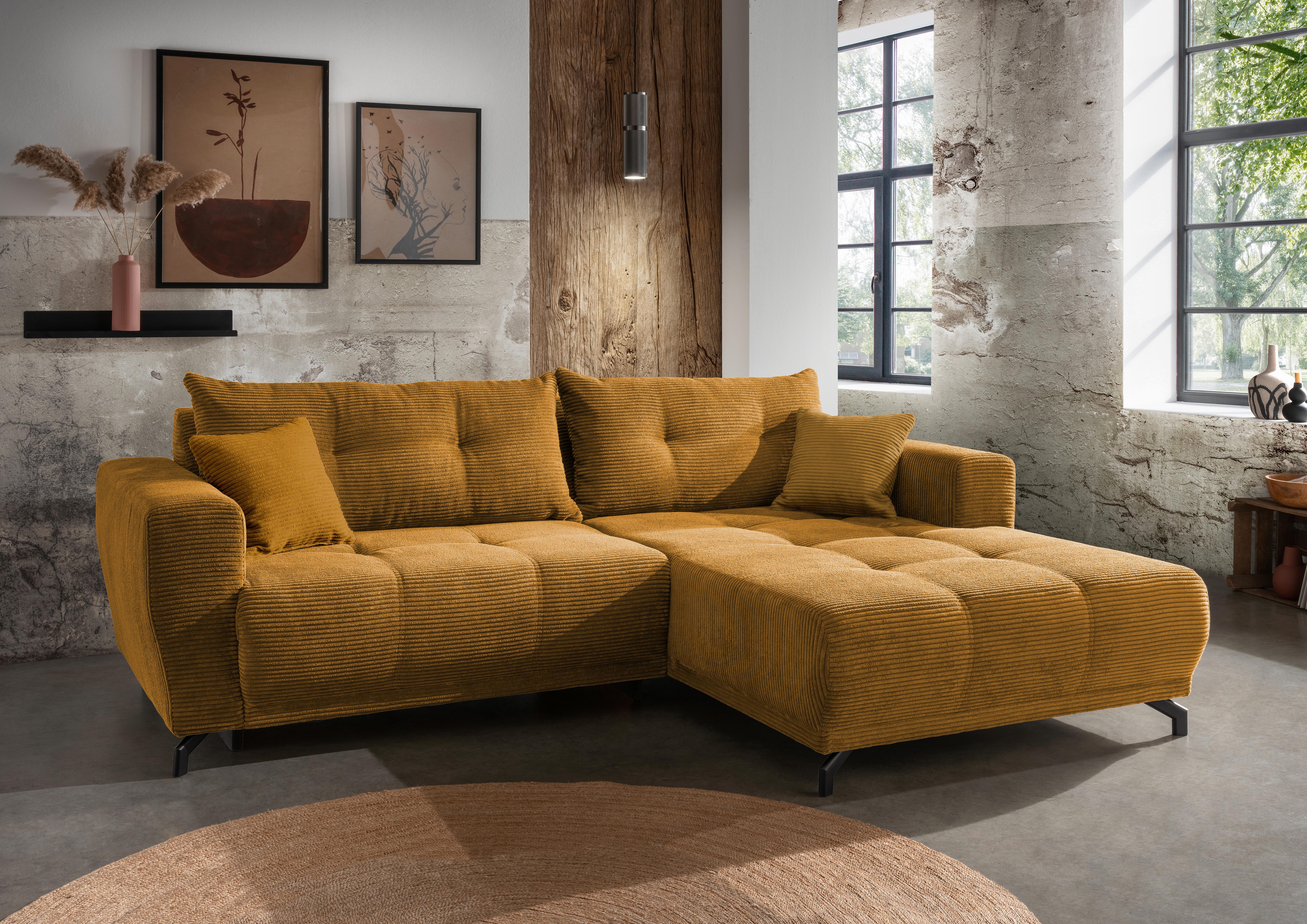 Wohnlandschaft Restato Goldfarben Cord - Goldfarben/Schwarz, MODERN, Holz/Textil (246/177cm) - MID.YOU