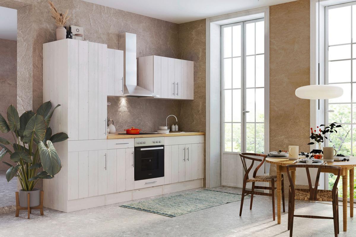 Küchenzeile mit Geräte Weiß /Lärche Dekor B: ca. 270 cm - Wildeiche/Edelstahlfarben, ROMANTIK / LANDHAUS, Holzwerkstoff/Metall (270cm) - Respekta