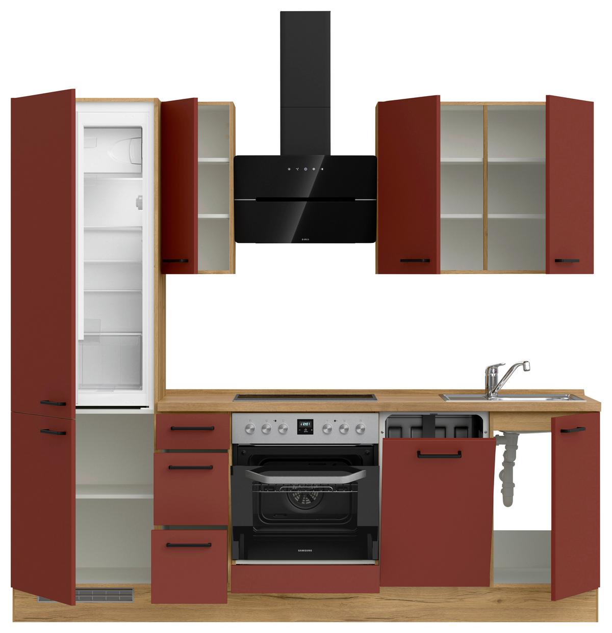 Küchenblock Easytouch High m. Geräten Dunkelrot - Eichefarben/Schwarz, MODERN, Holzwerkstoff/Metall (240cm) - Nobilia