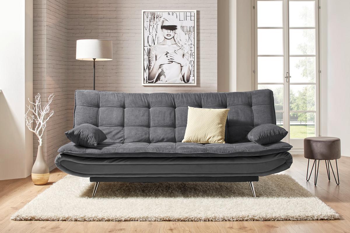 canapé-lit in Grau - gris/couleur argentée, Modern, textile/métal (196/92/98cm) - Mömax