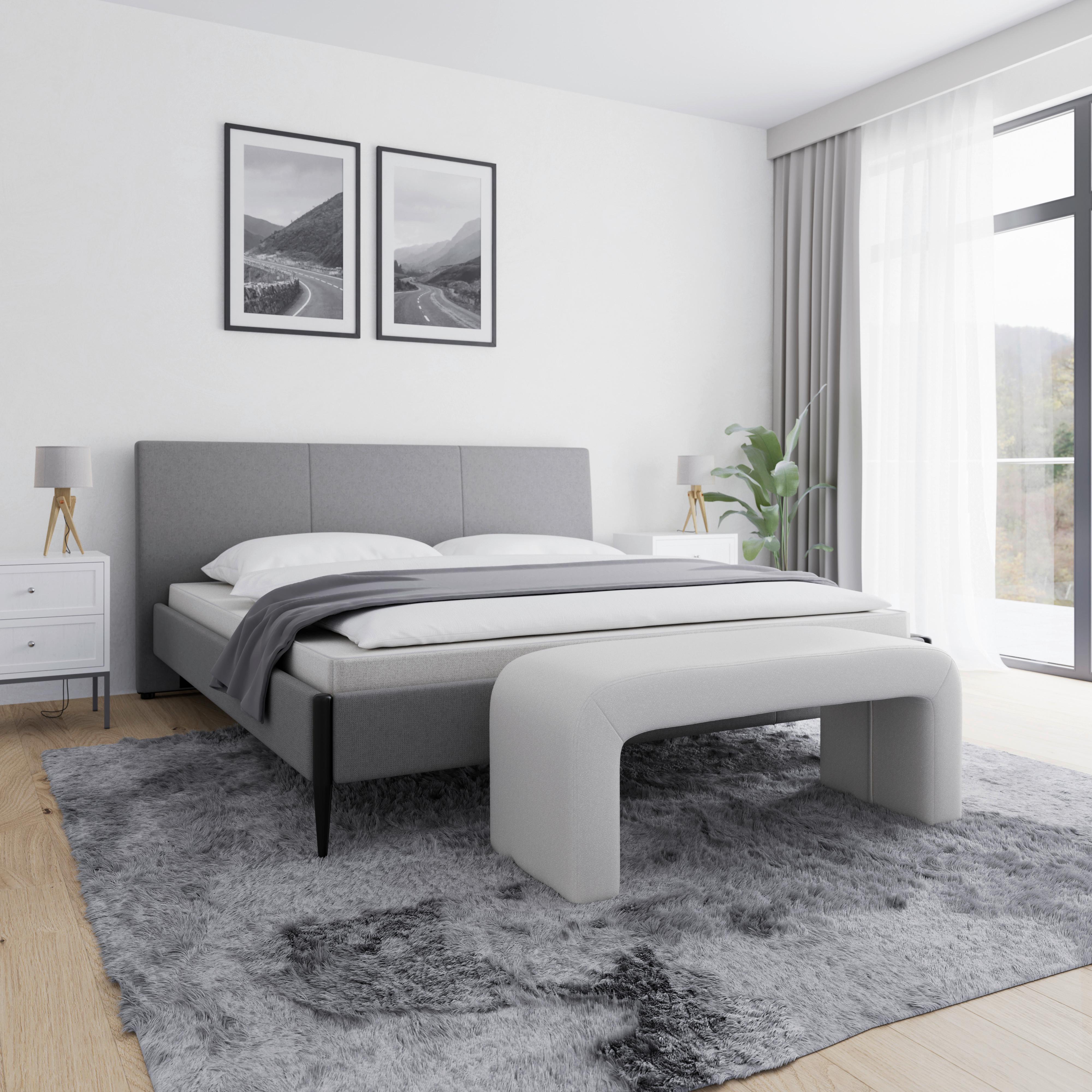 Bettbank Janina Grau Boucle Gepolstert - Grau, MODERN, Holz/Textil (110/46/41cm) - Bessagi Home