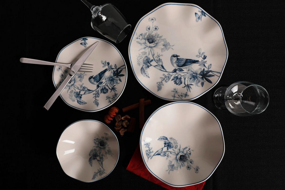 SERWIS OBIADOWO-ŚNIADANIOWY GBSNES24Y4E1891 - niebieski/biały, Basics, ceramika (25cm) - P & B