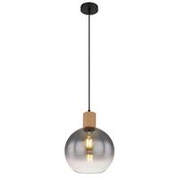 Hängeleuchte Moitas max. 40 Watt - Schwarz/Naturfarben, Natur, Glas/Holzwerkstoff (25/120cm) - Globo