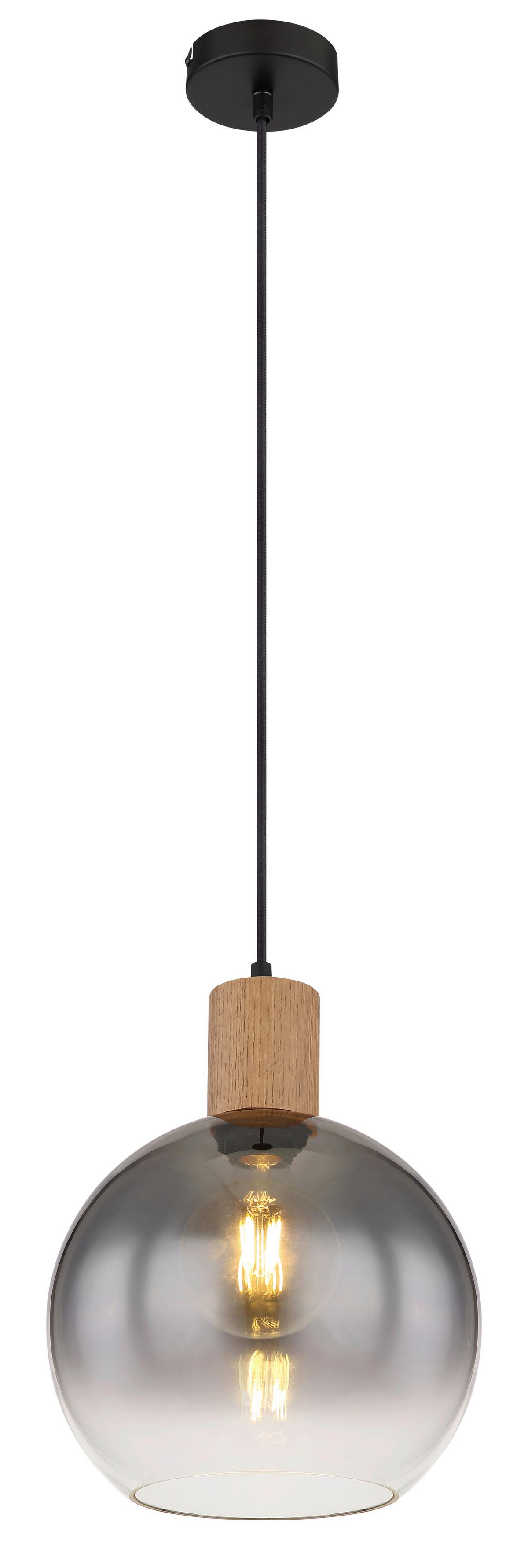 Hängeleuchte Moitas max. 40 Watt - Schwarz/Naturfarben, Natur, Glas/Holzwerkstoff (25/120cm) - Globo