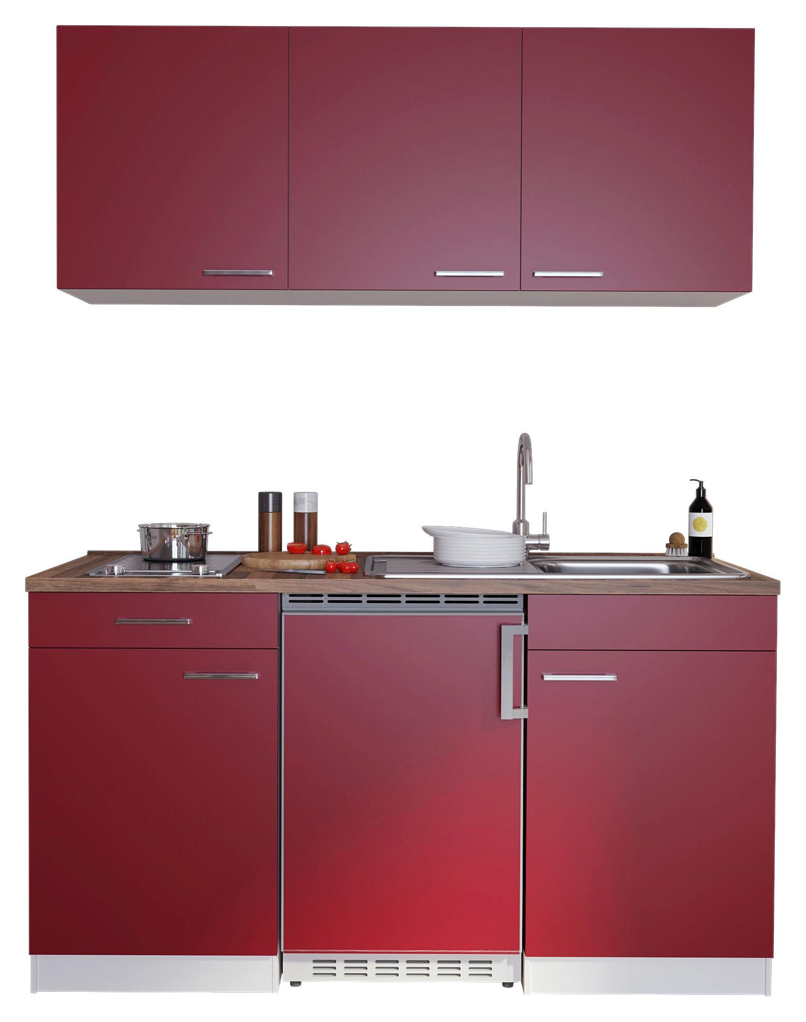 Miniküche Economy m. Geräten Rot B: ca. 150 cm - Edelstahlfarben/Rot, Basics, Holzwerkstoff/Kunststoff (150cm) - Respekta