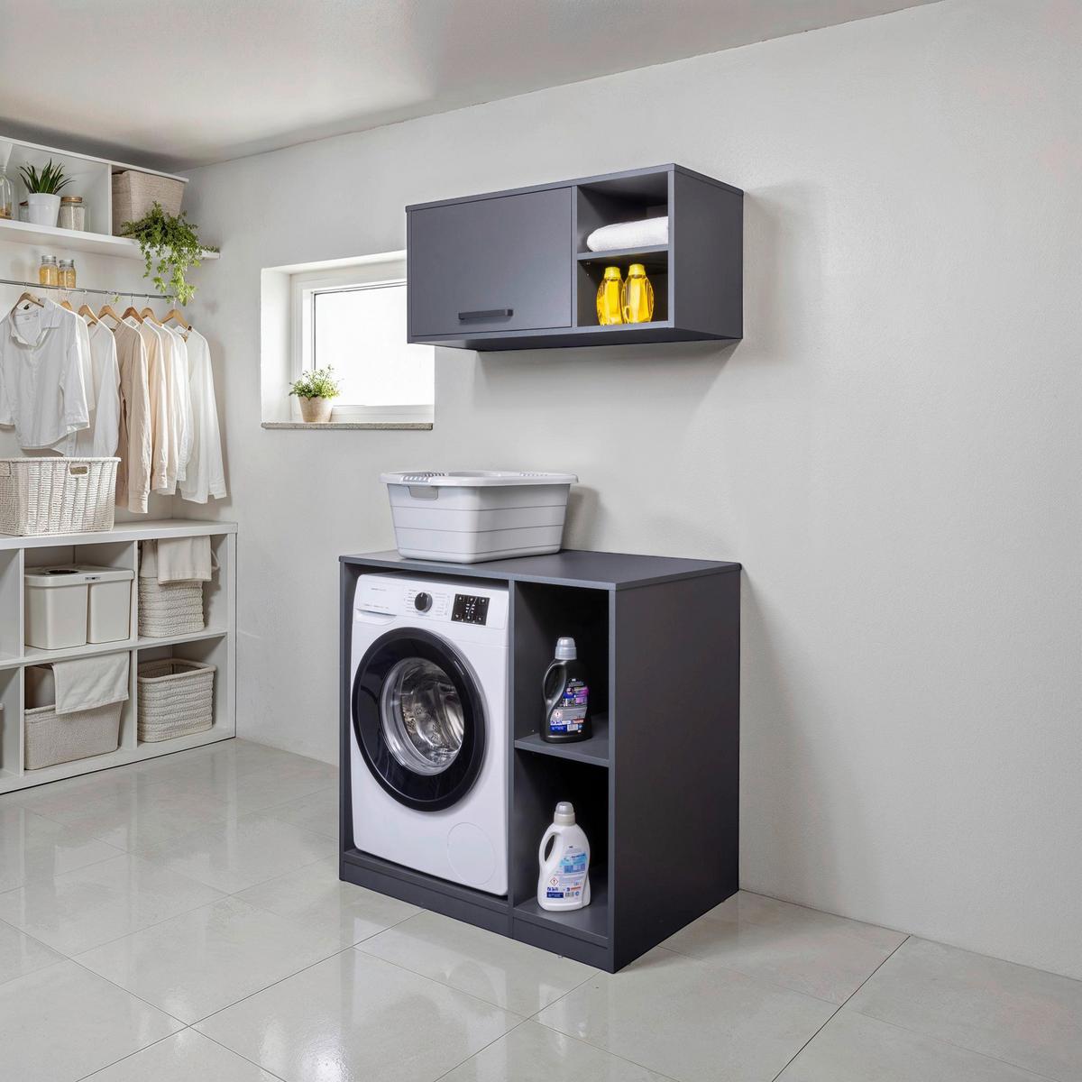 Küchenoberschrank Aalborg Anthrazit - Anthrazit/Schwarz, MODERN, Holzwerkstoff/Metall (99/44/40cm) - home24