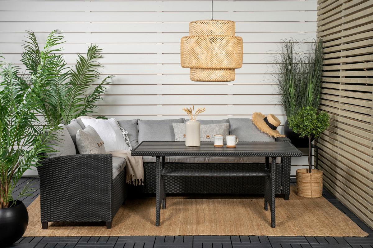 Dining-Loungeset Bentwood ca. 173x227 cm Schwarz - Schwarz, KONVENTIONELL, Kunststoff (173/227cm) - Gardenson