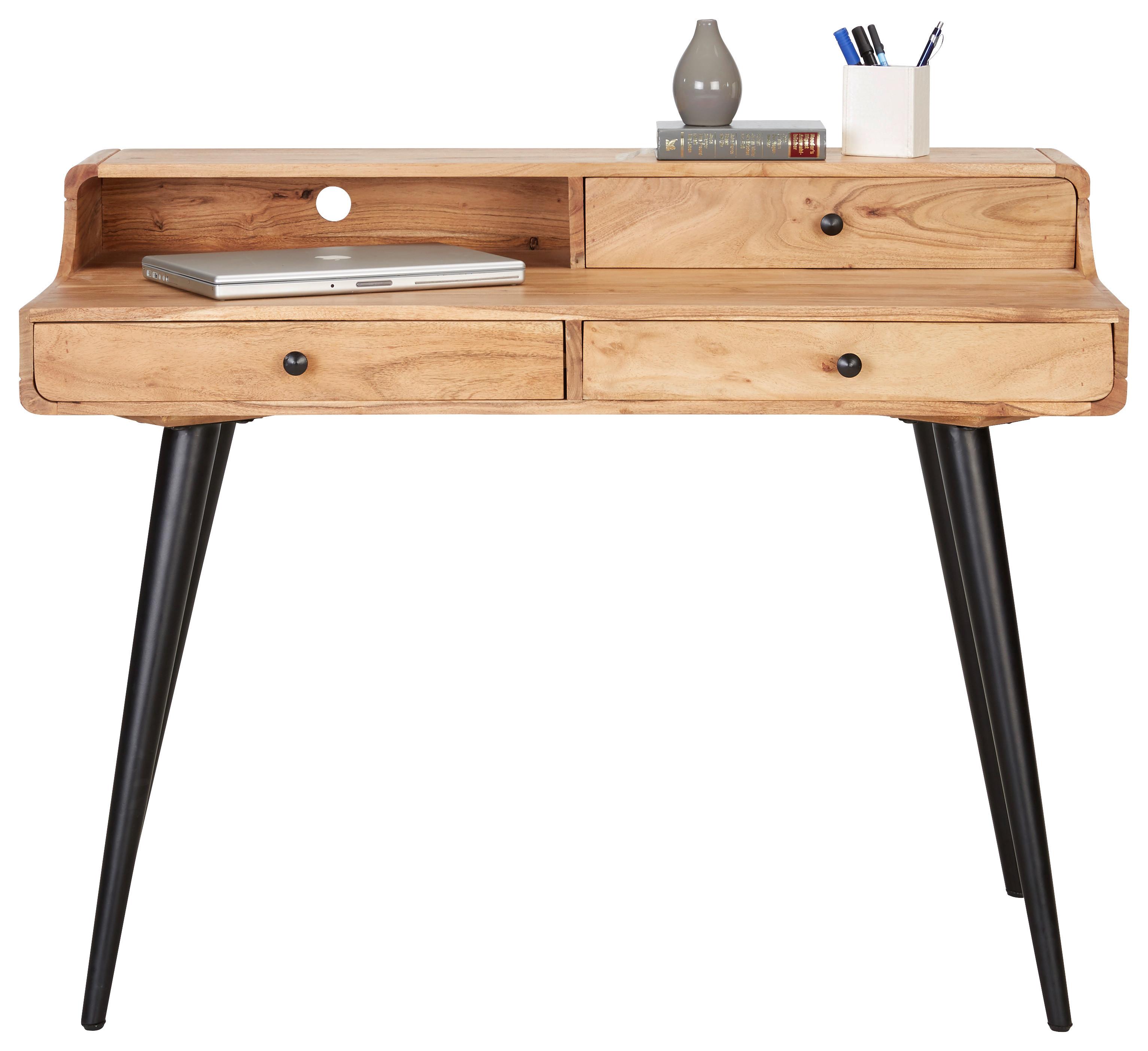 Schreibtisch aus Akazie Teilmassiv - Schwarz/Akaziefarben, MODERN, Holz/Metall (115/90/60cm) - Modern Living