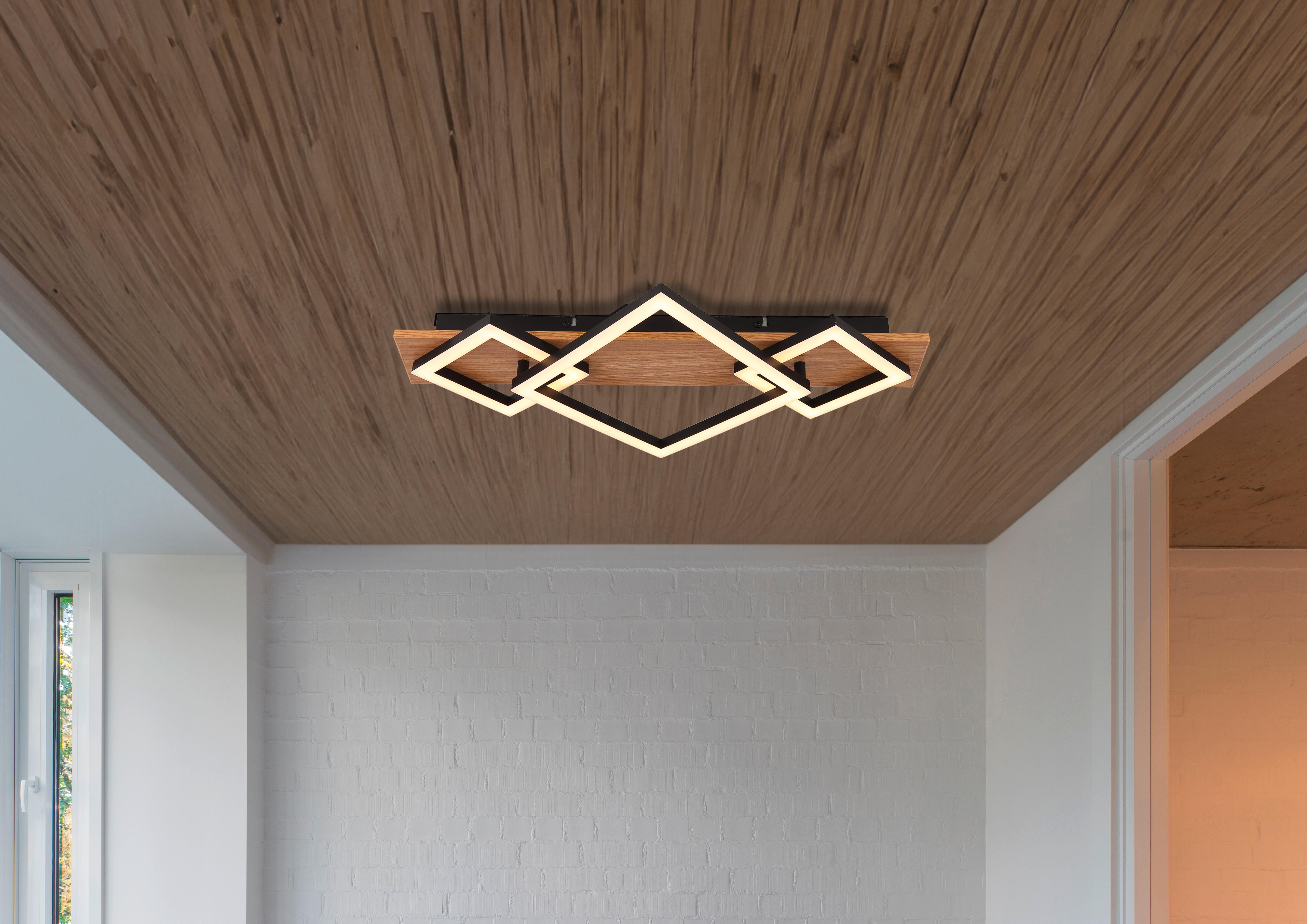 LED-DECKENLEUCHTE 67330-24 BEATRIX I - Dunkelbraun/Opal, Natur, Holzwerkstoff/Kunststoff (52/46,7/6cm) - Globo