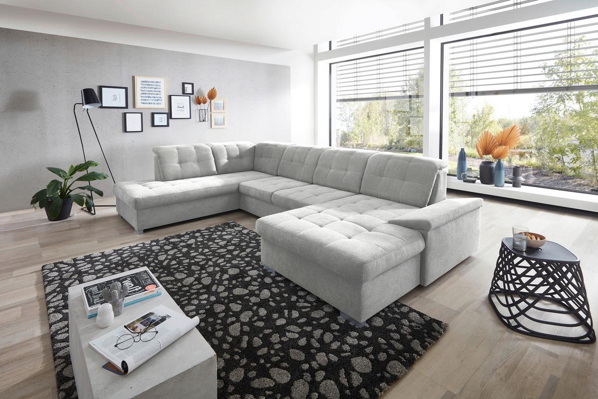 Wohnlandschaft Zira Silberfarben Nylon/Mikrofaser - Chromfarben/Silberfarben, Design, Kunststoff/Textil (212/330/169cm) - Livetastic
