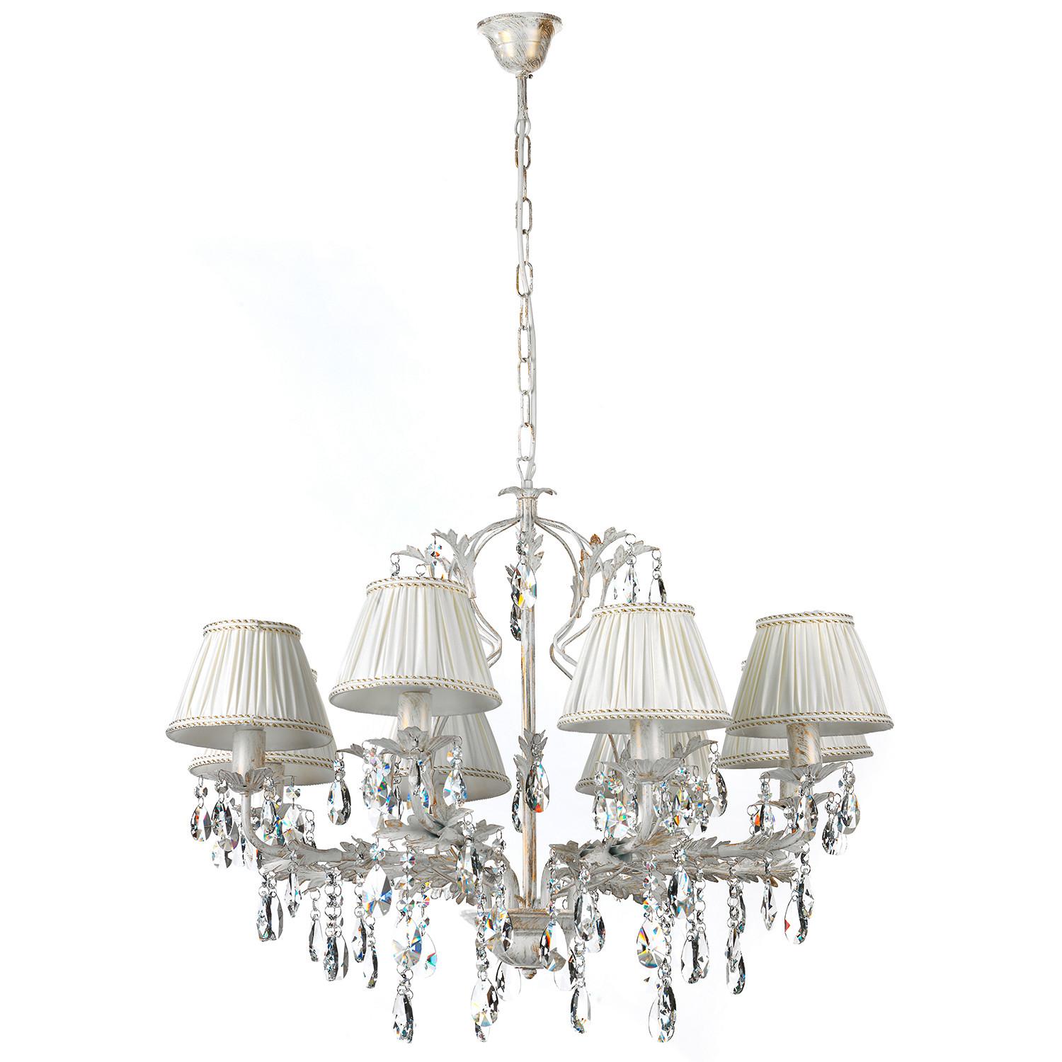 Kristall-Hängeleuchte Karen Weiß max. 6 Watt - Weiß, Natur, Glas/Textil (80/105cm)
