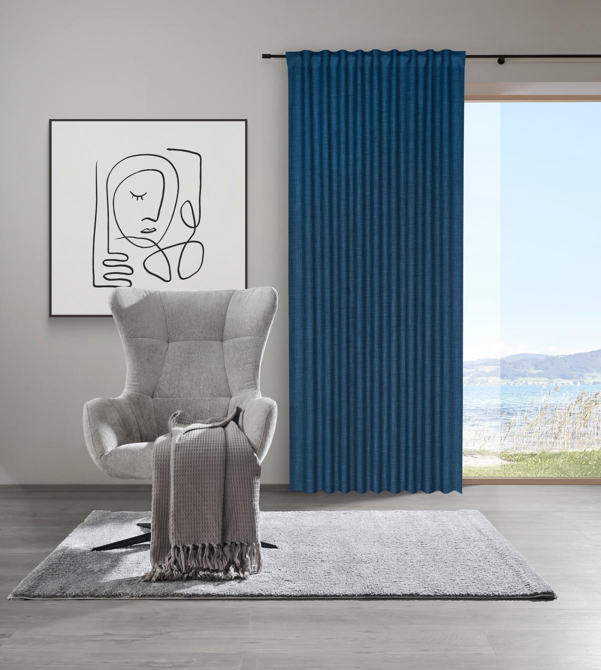 Fertigvorhang Leo Nachtblau ca. 135x300cm - Blau, MODERN, Textil (135/300cm) - Premium Living