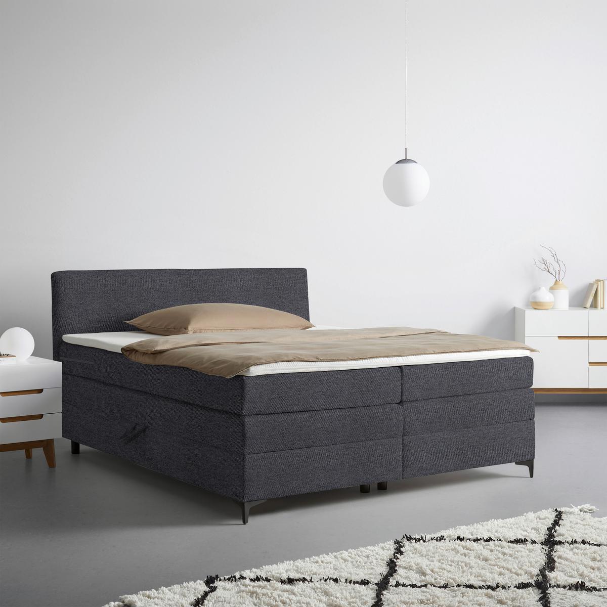 Boxspringbett Bari Anthrazit ca. 200x200cm - Anthrazit/Schwarz, KONVENTIONELL, Karton/Textil (200/200cm) - Based