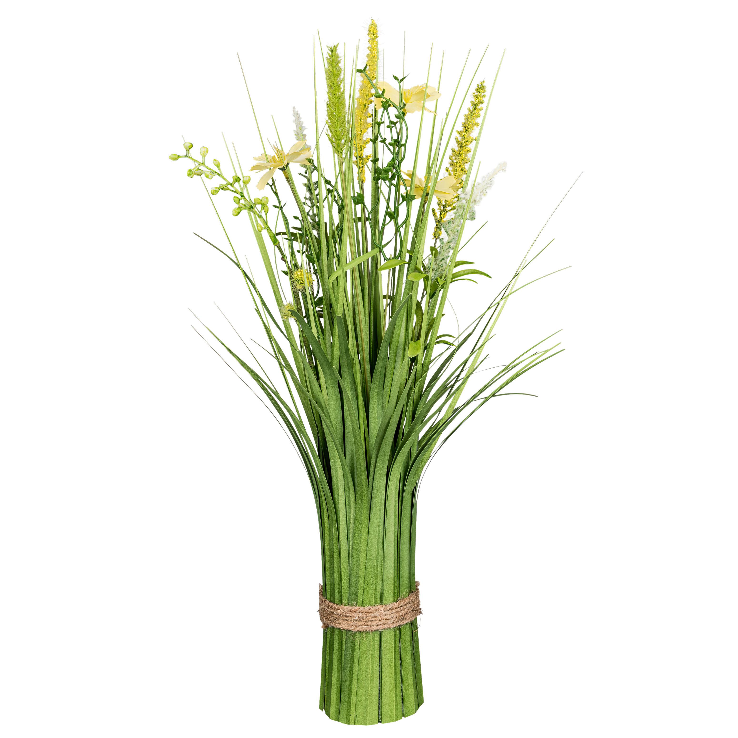 Kunstpflanze Grasbusch mit Blüten I Gelb/Grün - Hellgelb/Grün, KONVENTIONELL, Kunststoff (50cm) - Mömax