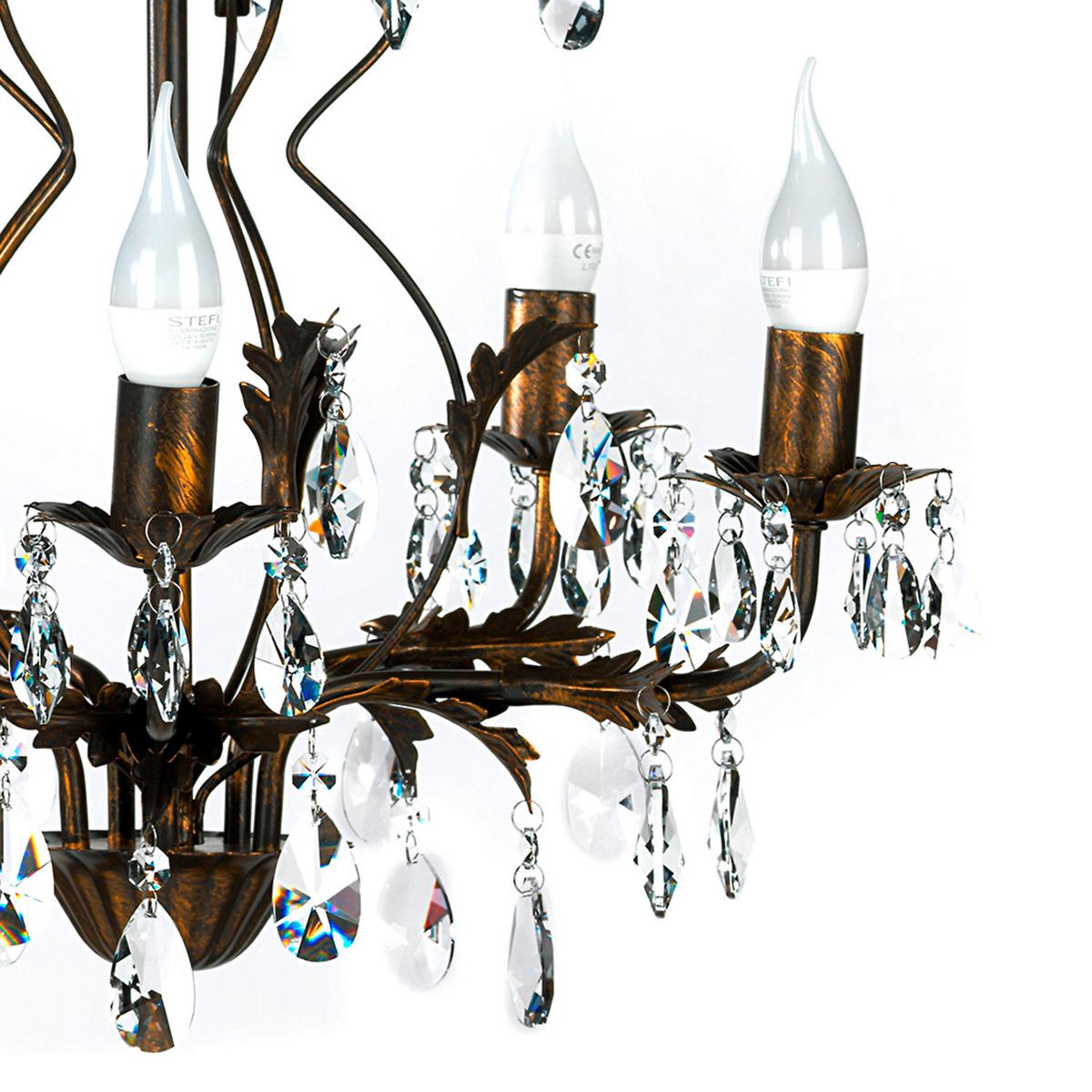 Kristall-Hängeleuchte Teresa Bronzefarben max. 6 Watt - Bronzefarben, KONVENTIONELL, Glas/Metall (53/100cm)