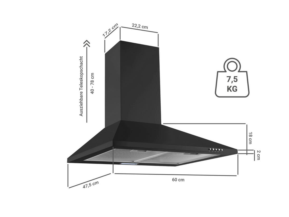Kuhinjska Napa Karena, 60cm - črna, Trend, kovina (60/58-96/47,5cm) - Respekta