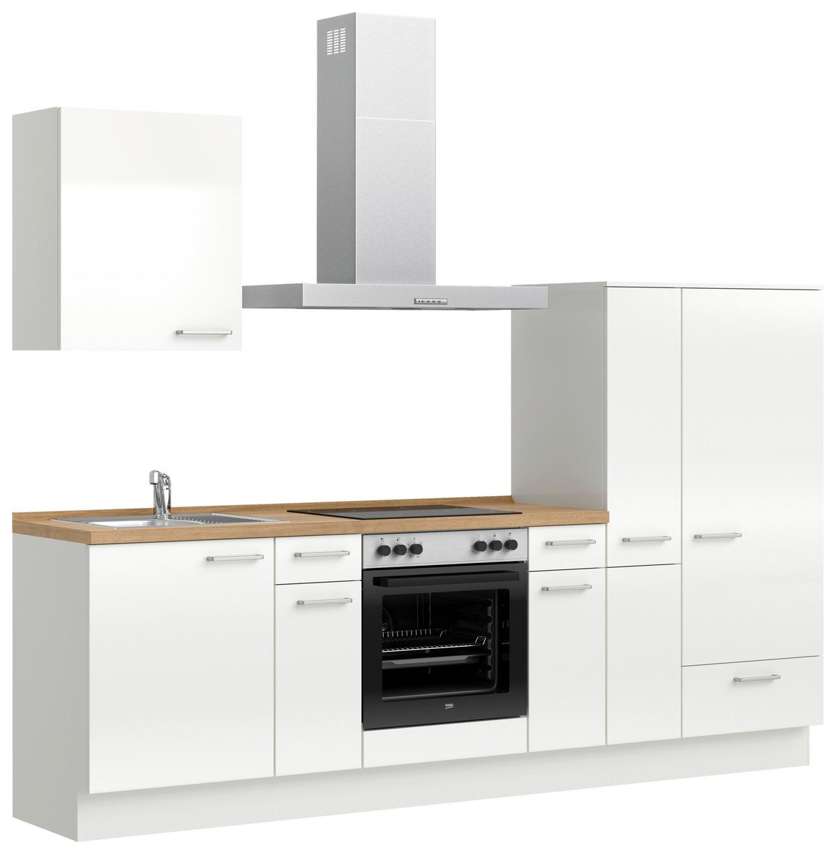 Küchenleerblock Flash Low o. Geräte Weiß Hochglanz - Edelstahlfarben/Weiß Hochglanz, MODERN, Holzwerkstoff/Metall (270cm) - Nobilia