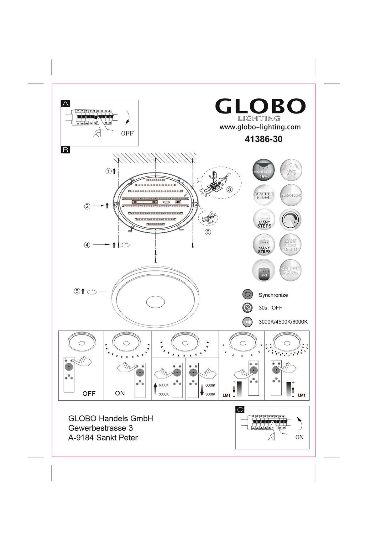 LED-Deckenleuchte Connor in Opal/Weiß max. 30 Watt - Opal/Weiß, Basics, Kunststoff/Metall (68/10cm) - Globo