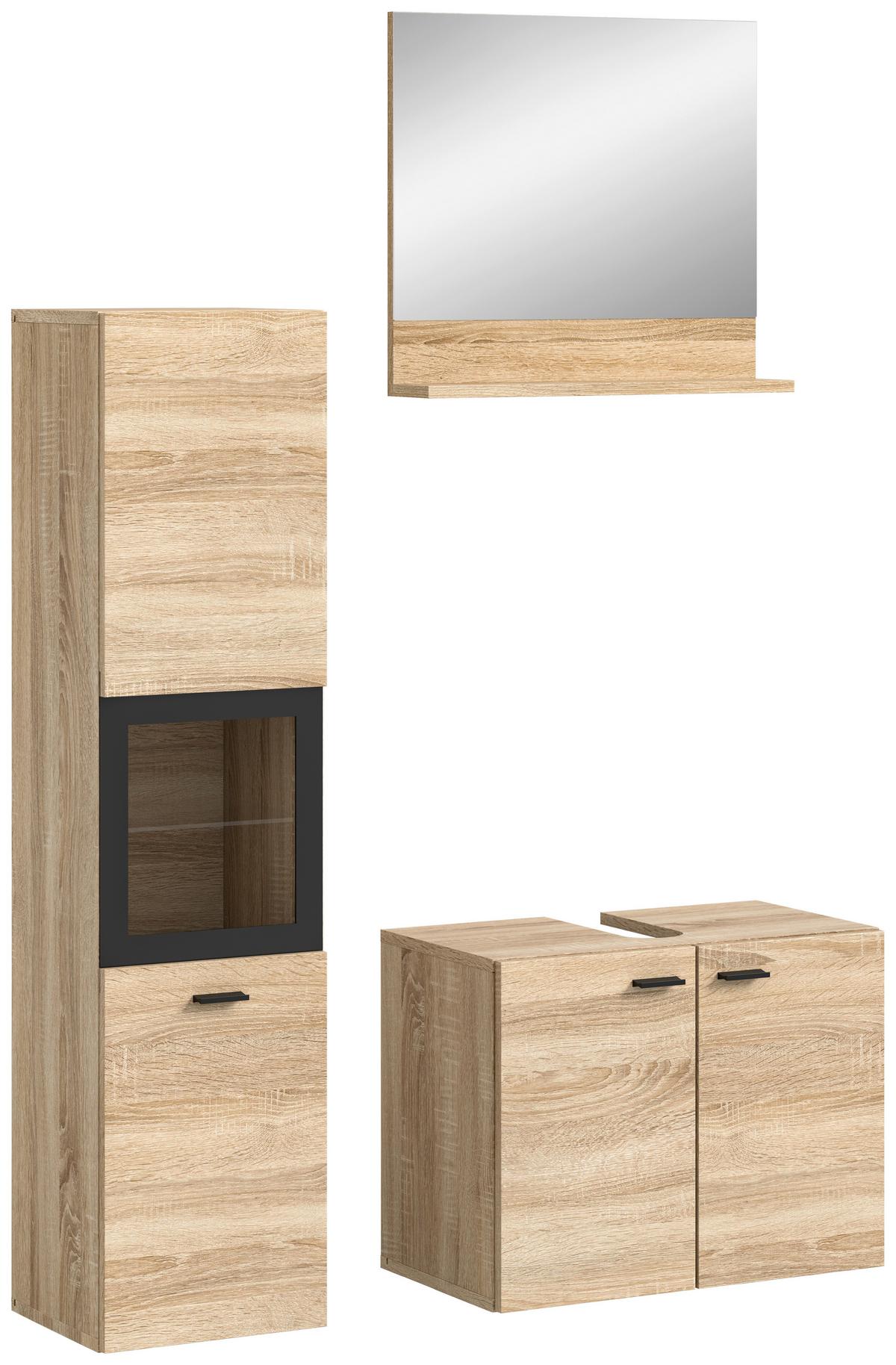 Kopalnica Boston, Hrast - črna/hrast sonoma, Moderno, umetna masa/steklo (87cm) - MID.YOU
