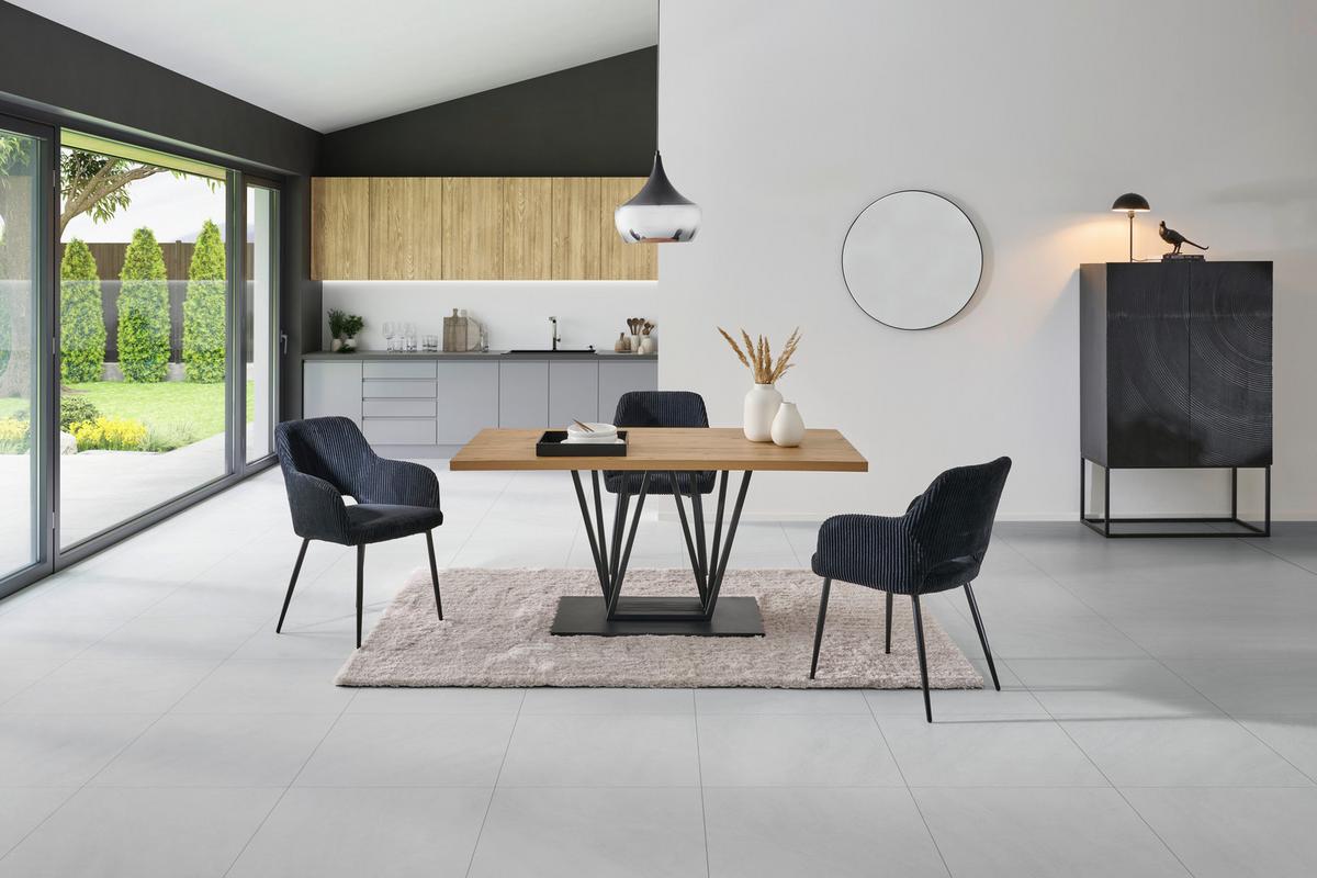 Jedilna Miza Brad, Barva Hrasta, 160x90 - črna/hrast artisan, Konvencionalno, kovina/leseni material (160/75/90cm) - MID.YOU