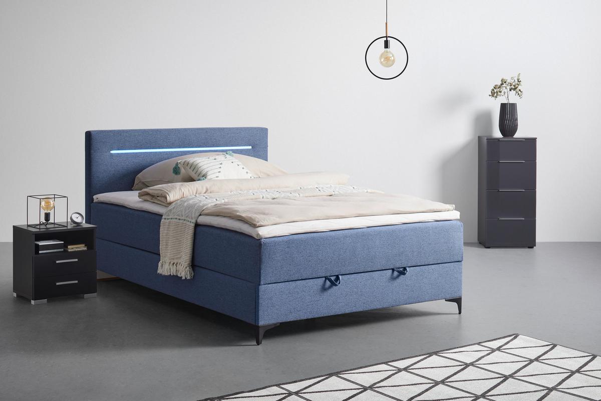 Boxbett Jerry in Blau ca. 140x200cm - Schwarz/Dunkelblau, KONVENTIONELL, Textil (140/200cm) - Mömax