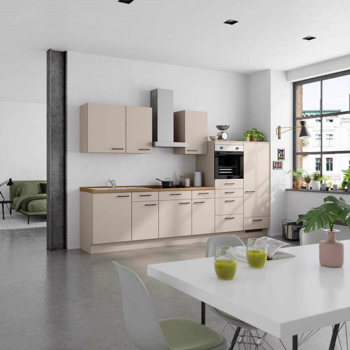 Küchenleerblock Easytouch Low o. Geräte Sandfarben - Sandfarben/Eichefarben, MODERN, Holzwerkstoff/Metall (330cm) - Nobilia