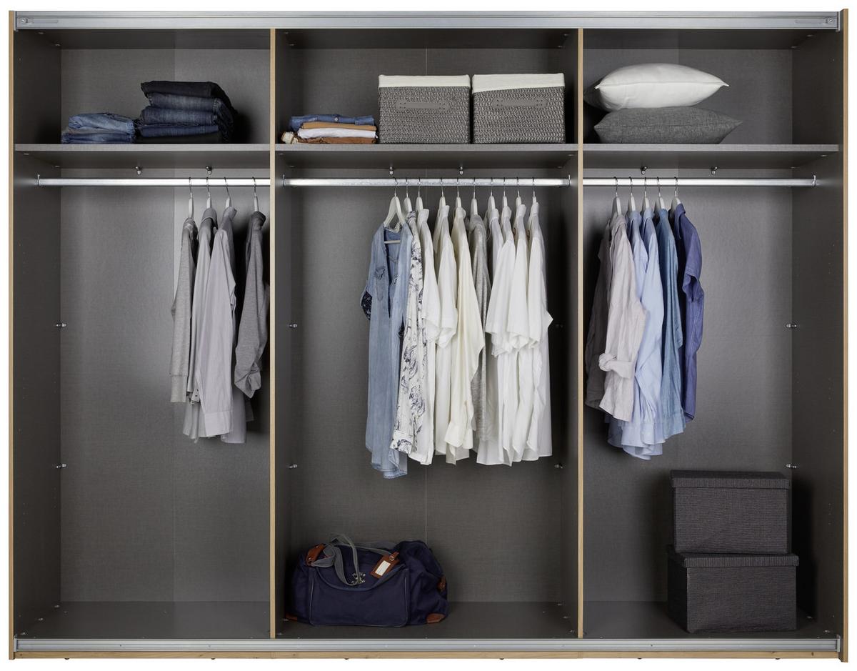 Schwebetürenschrank in Schwarz/Eichefarben - Eichefarben/Schwarz, Konventionell, Glas/Holzwerkstoff (270/210/60cm) - Mömax