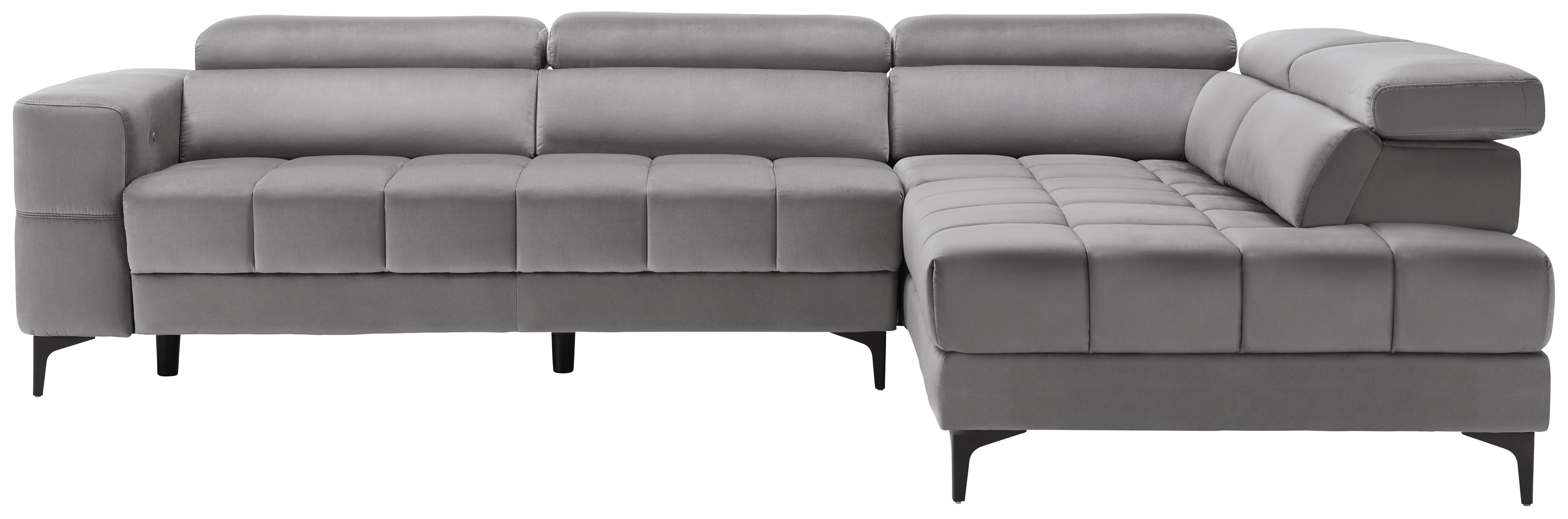 Ecksofa aus Samt in Grau - Grau, Modern, Textil/Metall (299/75/210cm) - Modern Living