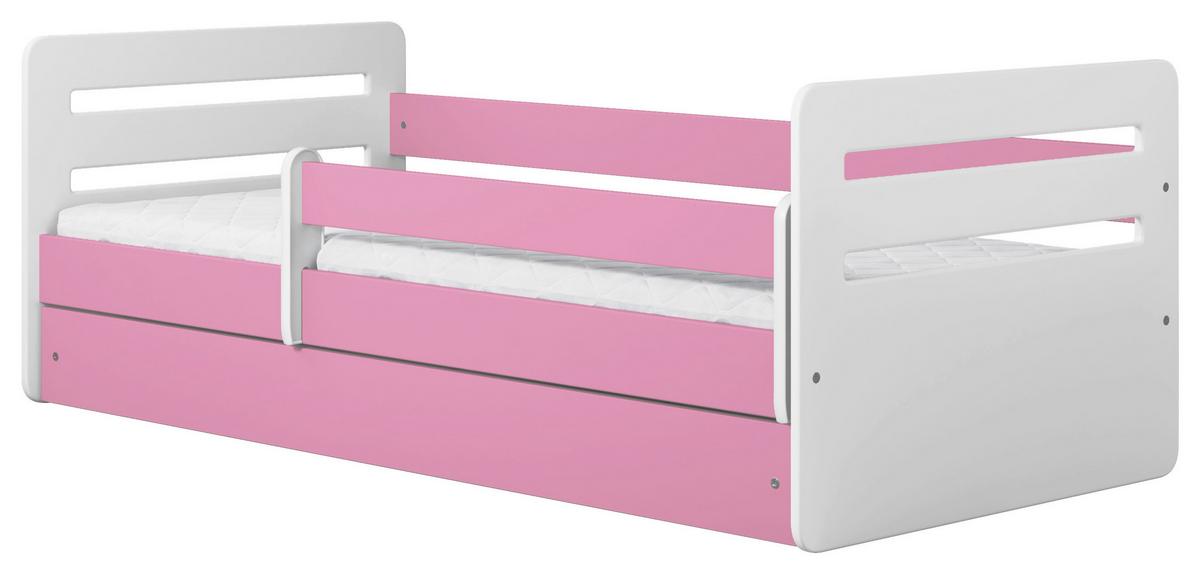 Otroška Postelja Tomi, Bela, Roza, 80x140cm - pink/bela, Moderno, tekstil/leseni material (80/140cm) - MID.YOU