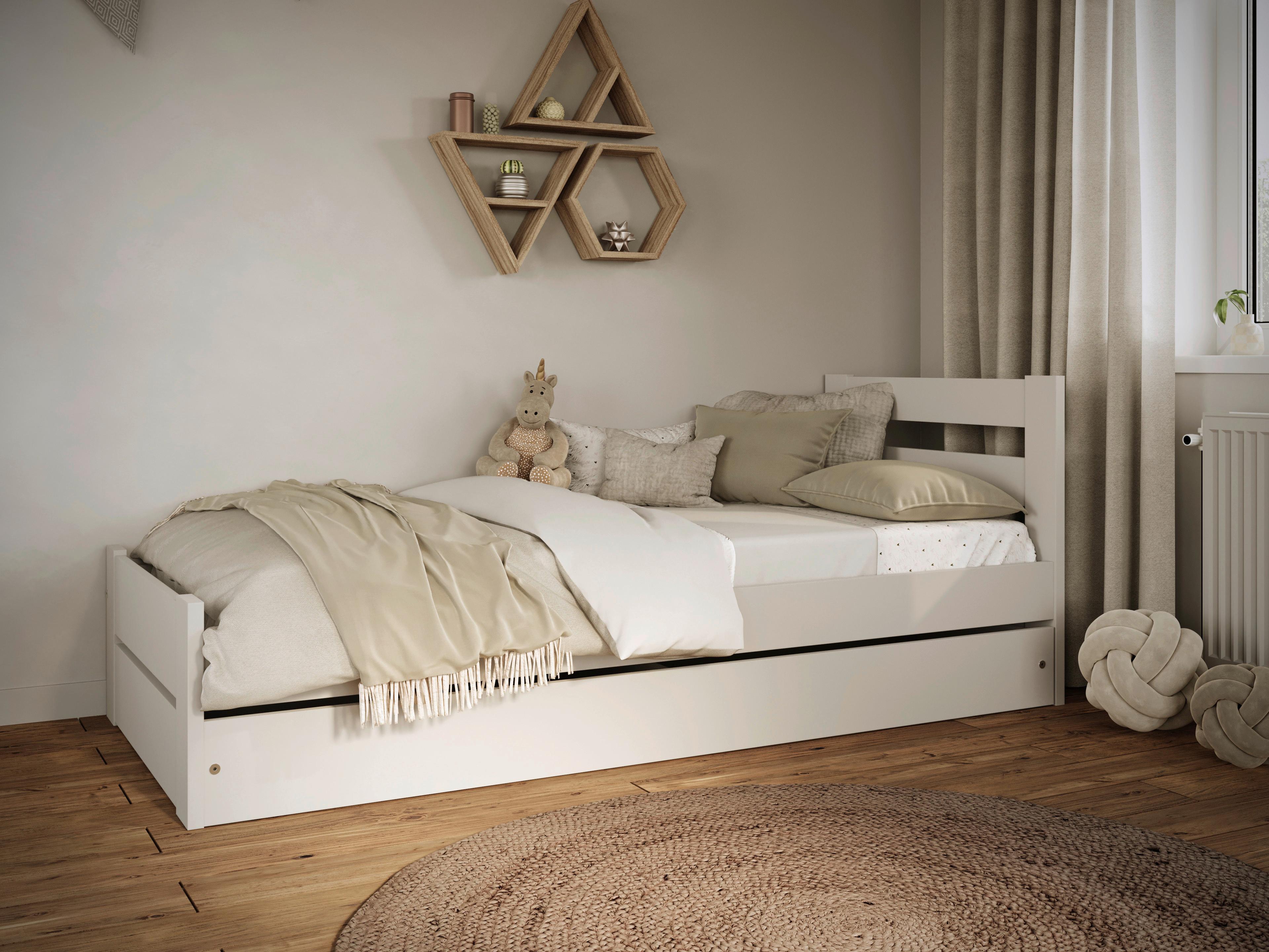 Otroška Postelja Z Vzmetnico Emil, 80x180cm - bela/barve breze, Moderno, tekstil/leseni material (90/180cm) - MID.YOU