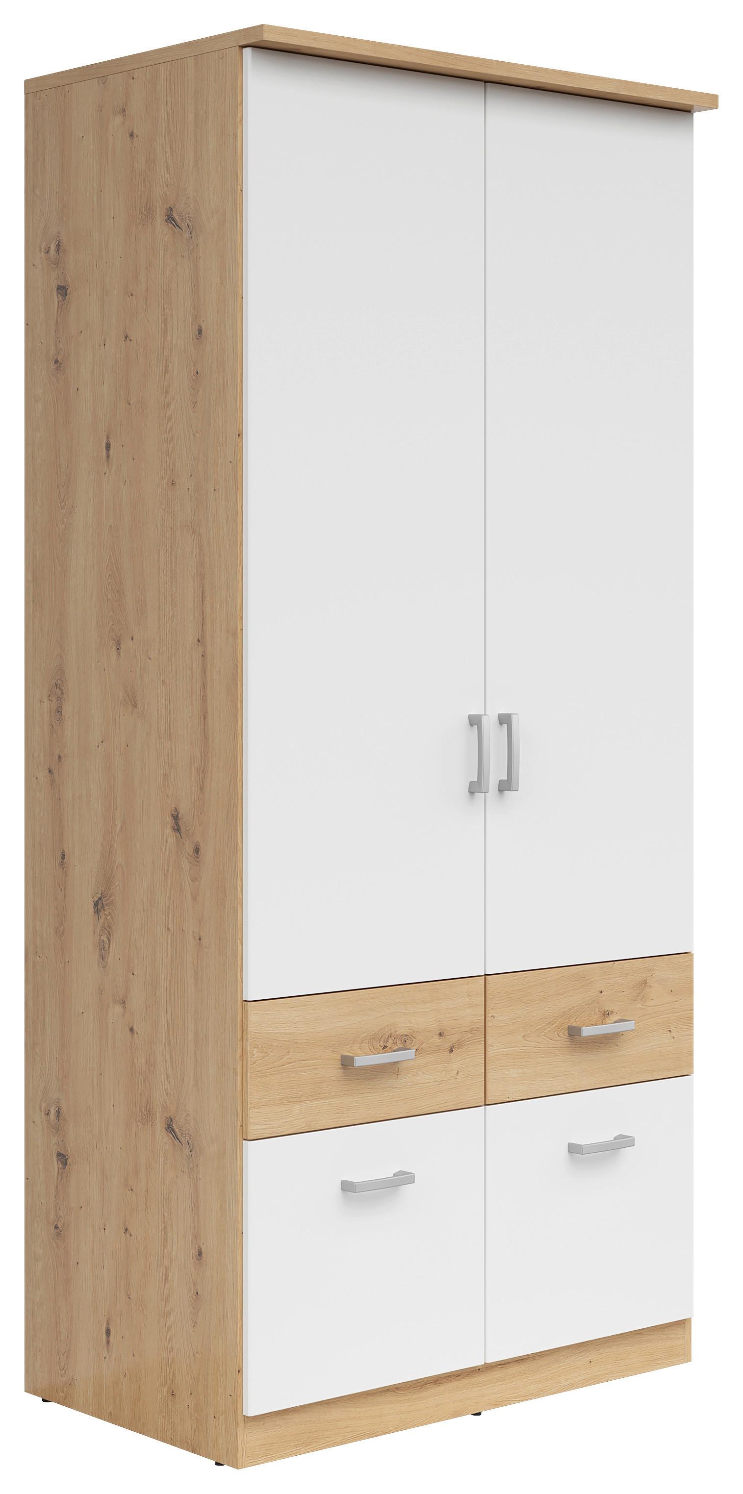 Omara Za Oblačila Brando, Bela, Hrast, Š. 91 Cm - srebrne barve/bela, Konvencionalno, umetna masa/leseni material (91/199/58cm)