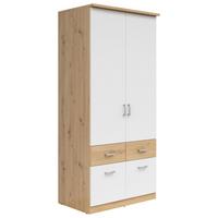 Omara Za Oblačila Brando, Bela, Hrast, Š. 91 Cm - srebrne barve/bela, Konvencionalno, umetna masa/leseni material (91/199/58cm)