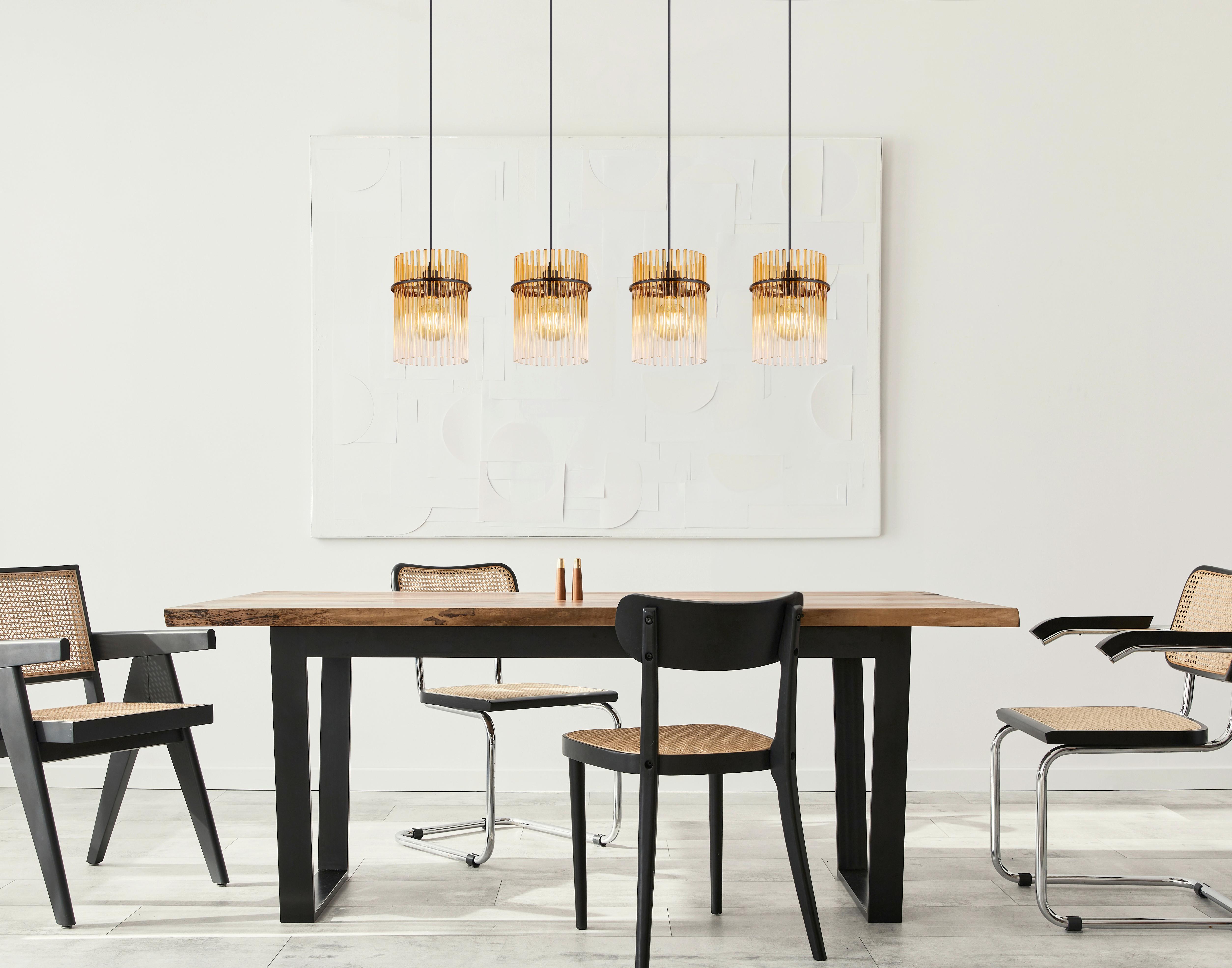 HÄNGELEUCHTE 15698-4HA GORLEY - Klar/Bernsteinfarben, Basics, Glas/Kunststoff (110/20/140cm) - Globo