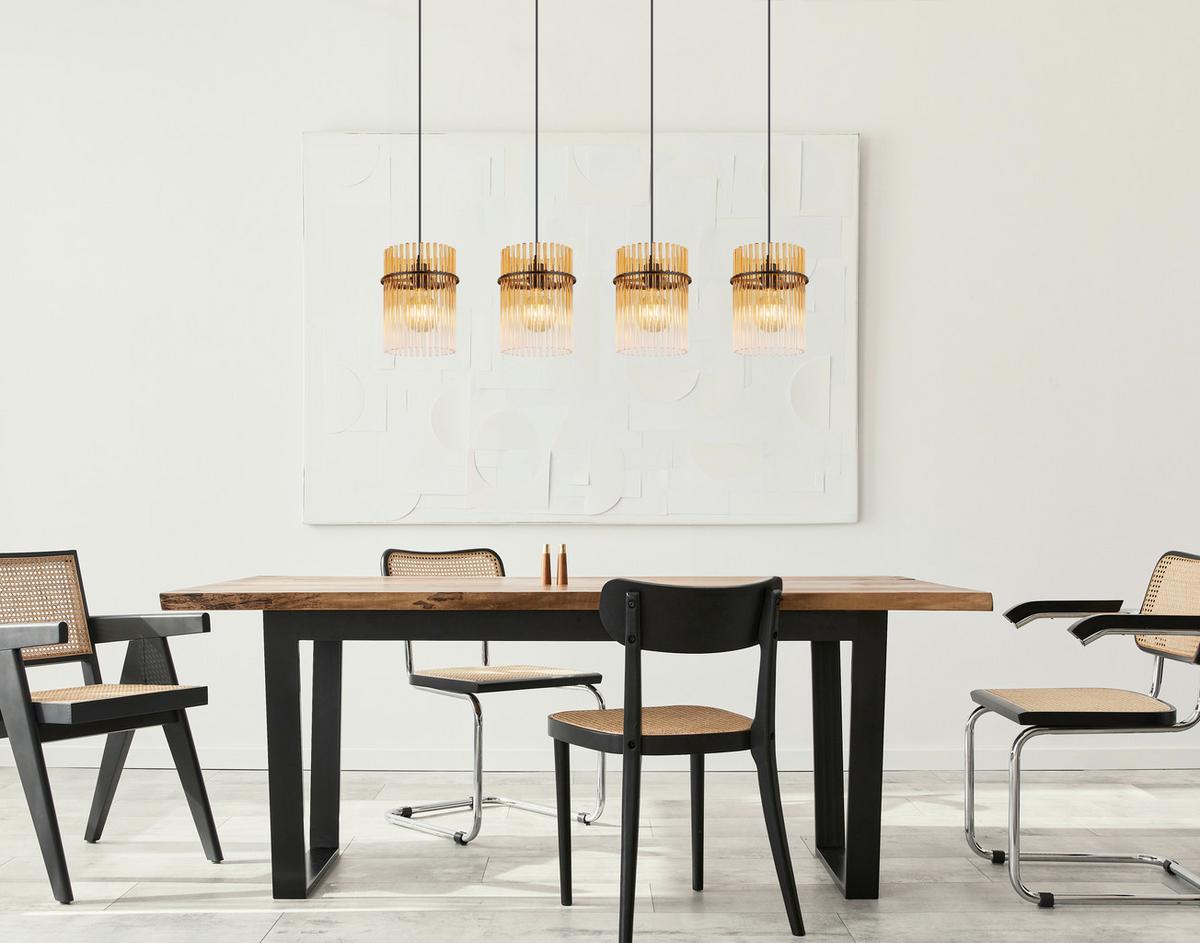 HÄNGELEUCHTE 15698-4HA GORLEY - Klar/Bernsteinfarben, Basics, Glas/Kunststoff (110/20/140cm) - Globo