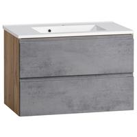 Waschtischkombi Varese Grau/Eiche - Eiche Wotan/Graphitfarben, MODERN, Holzwerkstoff/Stein (80/56/47cm) - Held
